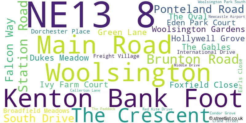 A word cloud for the NE13 8 postcode